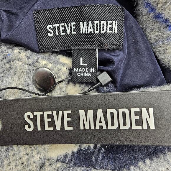 Steve Madden Womans size L Plaid Times Jacket Oversize Shacket Navy gray NEW - Picture 6 of 8